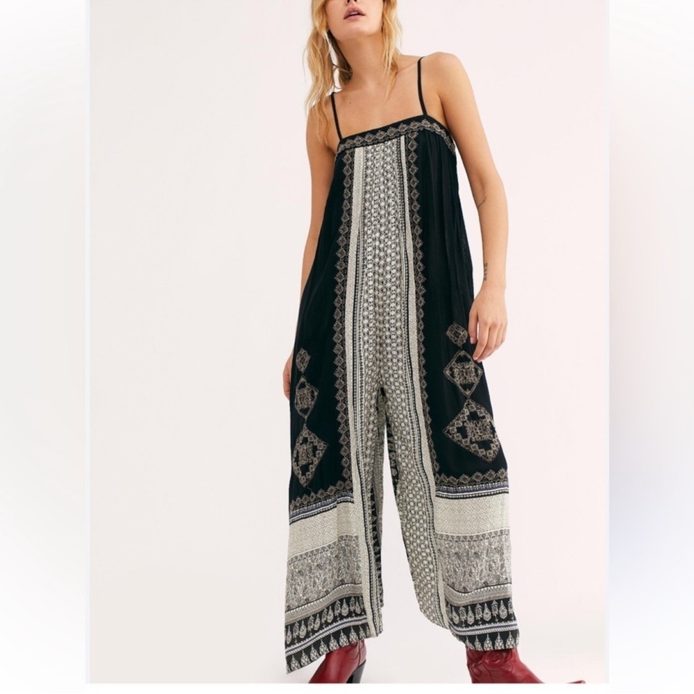 Free People - Hazel Mixed Print Wide Leg Jumpsuit - size S
